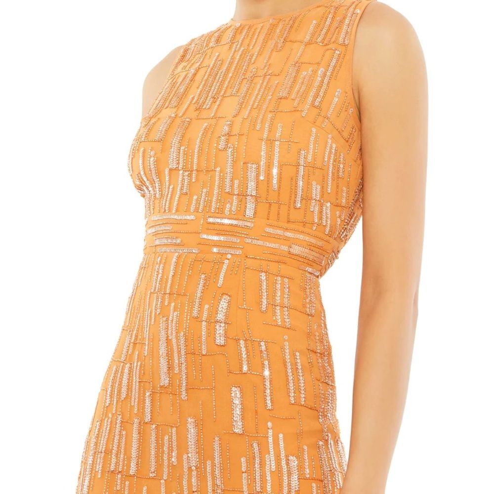 Mac Duggal | 70264 Abstract Beaded Sleeveless Midi Sheath Dress Size 2 NEW - Picture 4 of 12